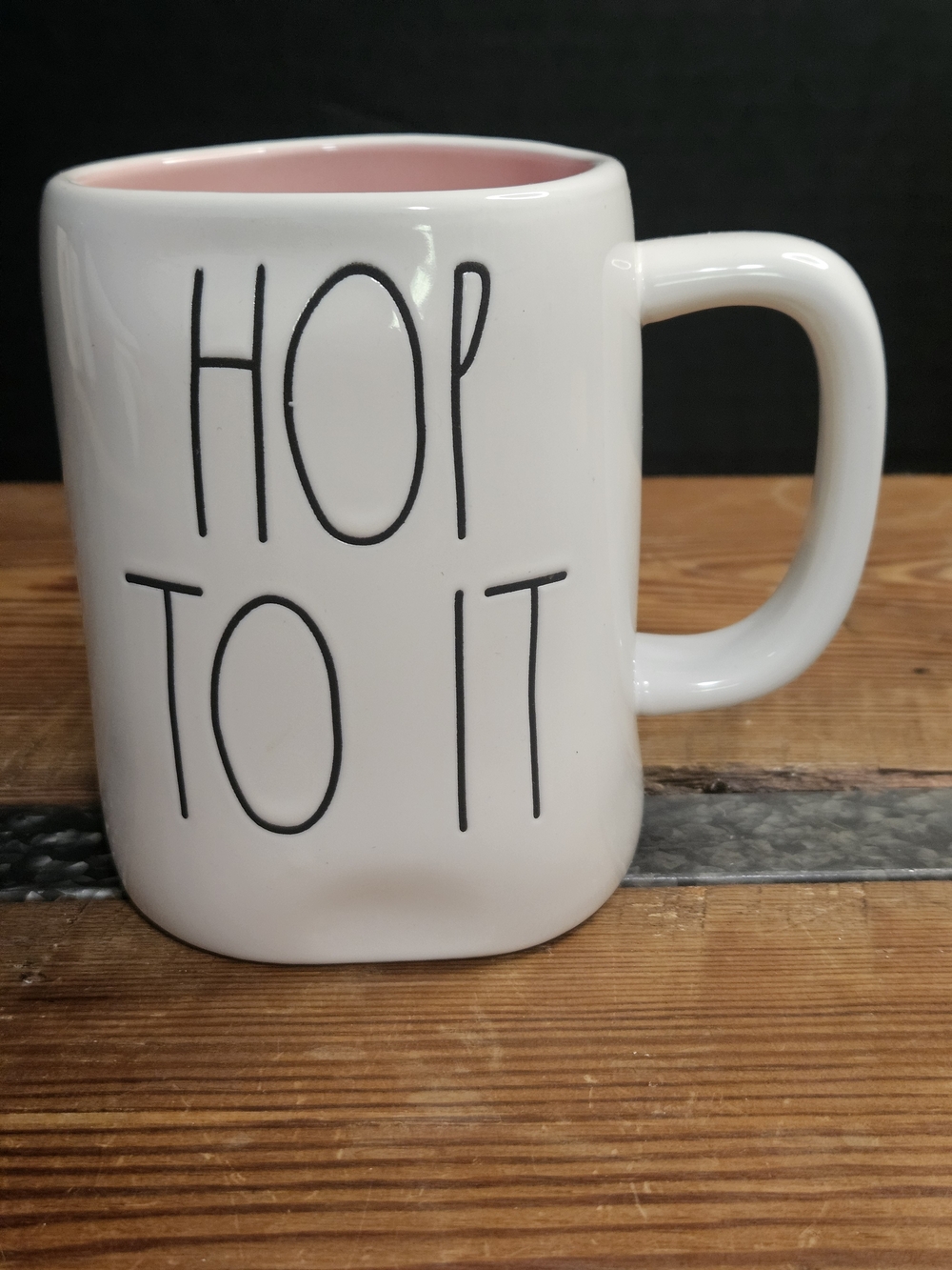 Rae Dunn White Ceramic 'Hop To It' Mug with Pink Interior